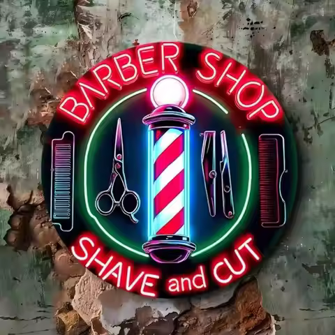 Neon Light Barber Sign 7.87x7.87 Inch, Metal Vintage Wall Art Rustic Waterproof Outdoor & Indoor Dec