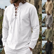 Men Asian Casual Stand Collar Henry Long-Sleeved Shirt Shirt Asian Retro Henry Shirt 7.19