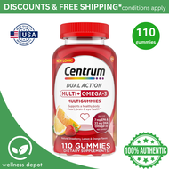 Centrum Multi Gummies / Multi+ Omega 3 Dual Action / Omega 3 Fish Oil Supplement / 110 Count (Expiry