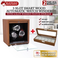 3 Slots Automatic Wooden Watch Winder with Wooden Watch Box Storage Display - COMBO