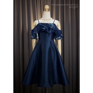 [พร้อมส่ง] [LUXURY707] เดรสออกงานน่ารัก สายสปาเกตตี้ แต่งผ้าแก้ว (VG0162)