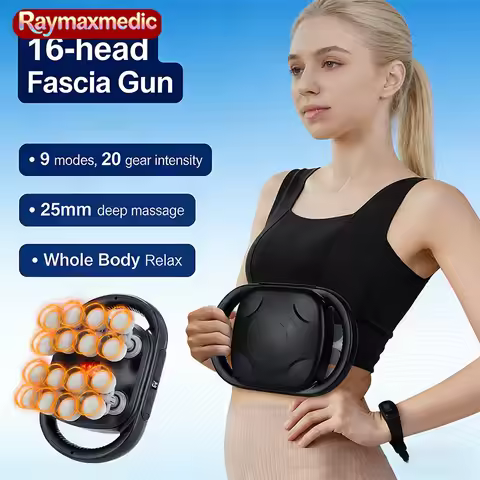 Raymax 16 Head Fascia Gun Muscle Massage Gun High Frequency Neck Shoulder Waist Massage Machine Prof