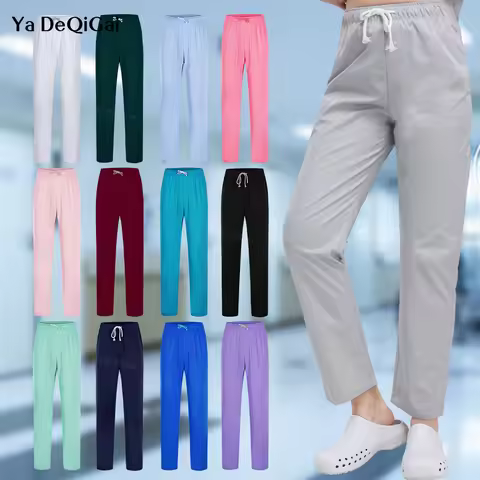 Multicolors Elastic Waist Drawstring Scrubs Pants Medical Nurse Uniforms Bottoms Beautician Lab Work