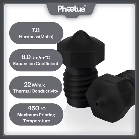 PHAETUS High Quality Hardened Steel 450 °C 1.75MM Nozzle for Printing PEI PEEK or Carbon Fiber Filam