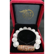 JX Dunia Consecrated Pink Crystal+9 Eye Dzi Bracelet Gelang Dzi 9 Mata & Kuartz Mawar Disucikan