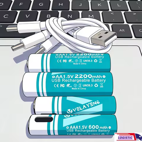 Actual Capacity 1.5V Type-C Rechargeable Li-ion Batteries 2200mAh AA + 600mAh AAA High Performance B