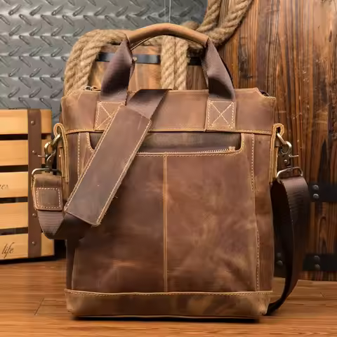Leather men's bag crazy horse leather retro handbag leather crossbody bag handmade shoulder bag comp