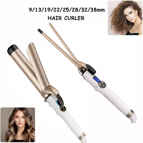 Roller Curls Wand Waver Electric Heating Wavy Hair Curler Hair Crimper Curling Iron LCD Temp Display