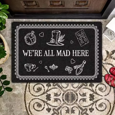 VIKAMA Alice In Wonderland We're All Mad Here Doormat Non Slip Easy Clean Front Entrance Floor Mat H