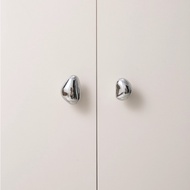 INDOORS Mid-Century Bauhaus Silver Solid Brass Irregular Pebble Knobs | Small Furniture Handles for 