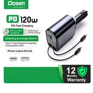 DOSEN Retractable Car Charger 120W 4 in 1 Car Fast Charger Retractable Car Charger IOS dan Type-c