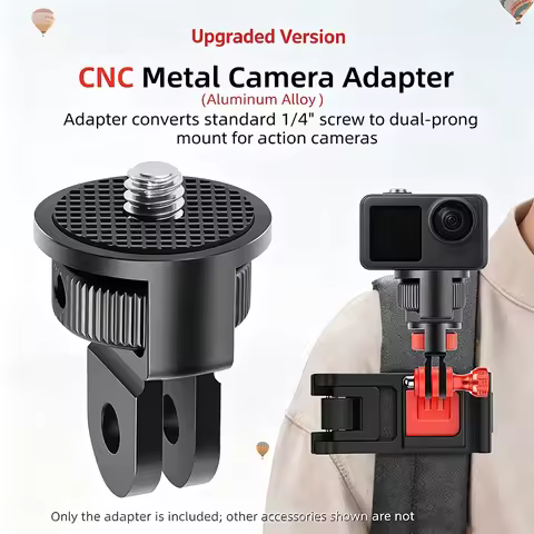 CNC Metal 1/4"-20 Thread Converter 2-Prong Mount Camera Adapter for GoPro 13 12 EZVIZ Insta360 X3 X4