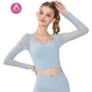 Yoga Sports Top Long Sleeve Fixed Pads Mesh-stitching