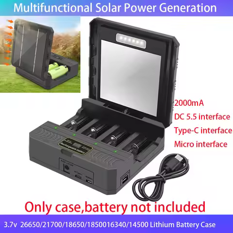 Solar Power Generation Solar Lithium Battery Smart Charger Type-C USB Four-Slot for 3.7V 18650/26650