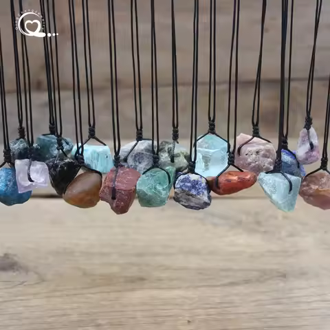 Healing Crystal Reiki Mineral Pendants Necklace,Natural Raw Stone Labradorite Prehnites Amazonite So