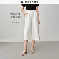 GIORDANO Ladies Pants Elastic Waist Culotte Pants 4-Pocket Regular Fit Wide Leg Fashionable Casual C