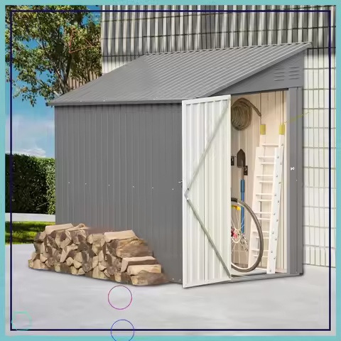 4x8 Ft Outdoor Metal Lean-to Storage Shed, Garden Cabinet for Backyard & Patio, Gray
