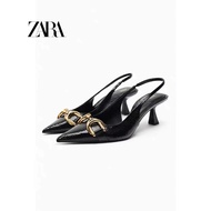 CODtanhe5 ZARA spring new womens shoes black decoration details slingback high heels