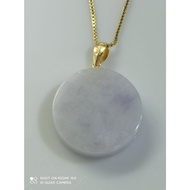 #J503 Natural Grade A Round Purple Wu Shi Pai Jade Jadeite Pendant H23.5mm with Real 18K Gold Clasp 