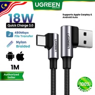 UGREEN USB to Type C Cable 90 Degree Right Angle 3A Fast Charging QC Quick Charge 3.0 2.0 480 Mbps H