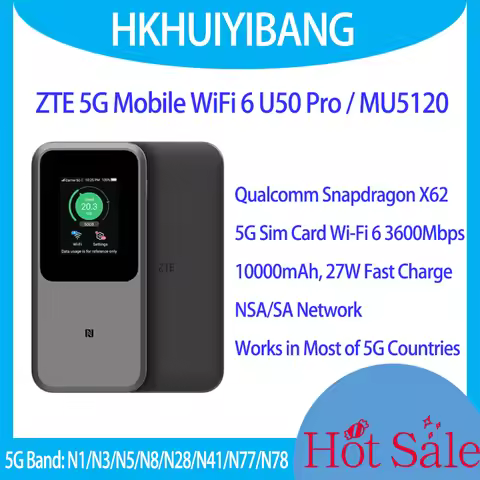 Unlocked ZTE 5G Portable WiFi U50 Pro 10000mah 27W Fast Charge WiFi 6 3600Mbps Mobile Hotspot 5G Rou