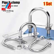 OUREAPH 1Set Pipe U-clamp, With Baffle 304 Stainless Steel M6 Round Tube Clamp, Durable Screws Right
