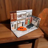 Old Garage papercraft Diorama Car Diecast Diorama 1/64