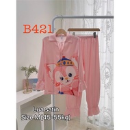 High quality satin silk long sleeve pants set B421