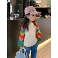 COD 2026 UK Next kiss Girls Knitted Sweater Retro Diamond Rainbow Water Wave Striped Sleeve Baby Pul
