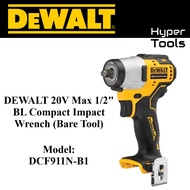 DEWALT 20V Max 1/2" BL Compact Impact Wrench (Bare Tool) - Model: DCF911N-B1