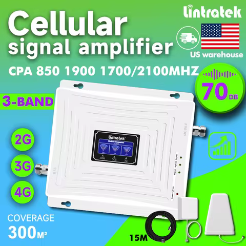 Lintratek GSM 900 Cellular Amplifier DCS 1800 WCDMA 2100 mhz Signal Booster 2G 3G 4G Mobile Phone Ne
