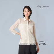 Guy Laroche Womans shirt Luxury Lace เสื้อเชิ๊ตผู้หญิง แขนสามส่วน สีเบจ GBAQCR