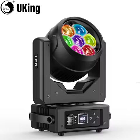 U'King 200W Mini Bee's Eye Moving Head Light RGBW 7LED Wash, Beam Stage Light DMX512 DJ Light For KT