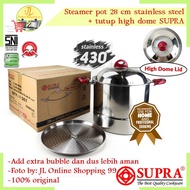 MERAH SUPRA steamer deep pot 28cm 16qt stainless hi dome lid glass / red boiling cooking steamer sto