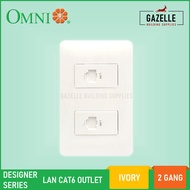 Omni Designer Series LAN CAT6 Outlet Ivory 2 Gang