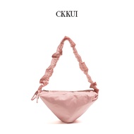 CKKUI Korean Blogger Same Style Pink Bag Frilled Design Triangle Bag Dumpling Bag Handbag Underarm B