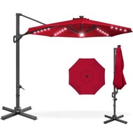 全城熱賣 - 戶外傢具(太陽傘)Solar LED Cantilever Patio Umbrella 360-Degree Outdoor Sun Shade【Red】#E066001345
