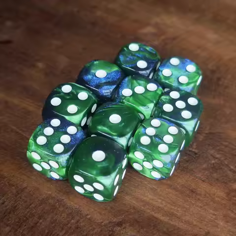 16MM Green and Blue Shiny Starlit Sky D6 Dice Set Warhammers 40K Dungeons and Dragons Board Game