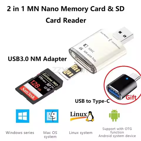 USB3.0 NM Card Reader 2 in 1 Nano Memory Card & SD Card Reader Portable USB NM Memory Card Adapter f