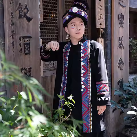 Traditional Chinese Top+pants+hat Suit Festival Hmong Miao Clothes Ethnic Minority Stage Performance