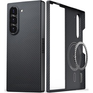 True carbon fiber magnetic  case compatible with Samsung Galaxy Z Fold 6/Z Fold 7, [600D aramid fibe