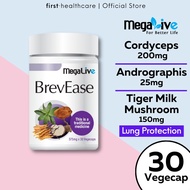Megalive Brevease with Tiger Milk Mushroom Cordyceps Andrographis Post Covid Supplement [30 Capsules