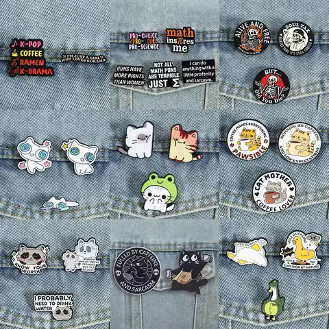 2-5pcs/set Cartoon Pins Black Coffee Cats Brooches Math Pun K-Drama Fans Enamel Badges Picture Book