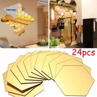 24pcs Hexagon Mirror Sticker Self-adhesive Mosaic Tiles PS Bathroom Decorate