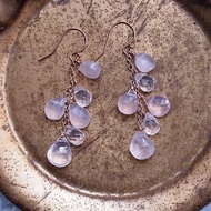 14KGF 粉晶 玫瑰石英 吊燈式水滴寶石耳環 Rose Quartz earrings