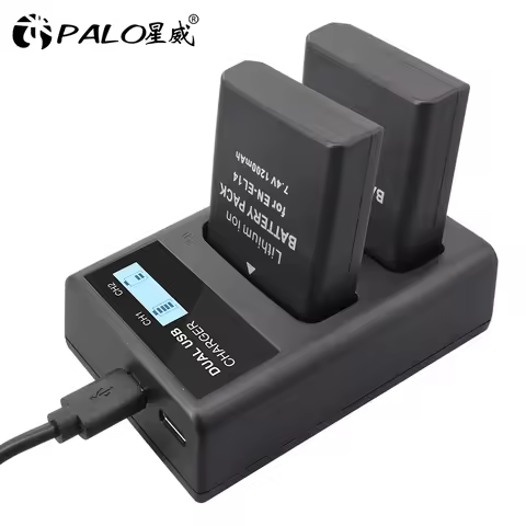 PALO EN-EL14 EN EL14 EN-EL14a Camera Battery Charger LCD Dual Charger for Nikon P7800 P7100 D3400 D5