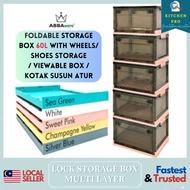 𝐊𝐈𝐓𝐂𝐇𝐄𝐍 𝐏𝐑𝐎 | ABBAWARE Lock Style Foldable Storage Box With Wheels 60L / Shoes Toys Organizer/Kotak Penyimpanan Berlipat