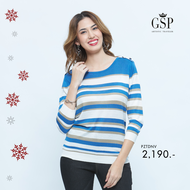 เสื้อผู้หญิง GSP KNIT BLOUSE เสื้อเบลาส์ผ้าถัก แขนยาว สีฟ้า ขาว (PZTDNV)