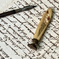 50652-珍稀法國封蠟章 賽璐璐手柄 黃銅印章頭