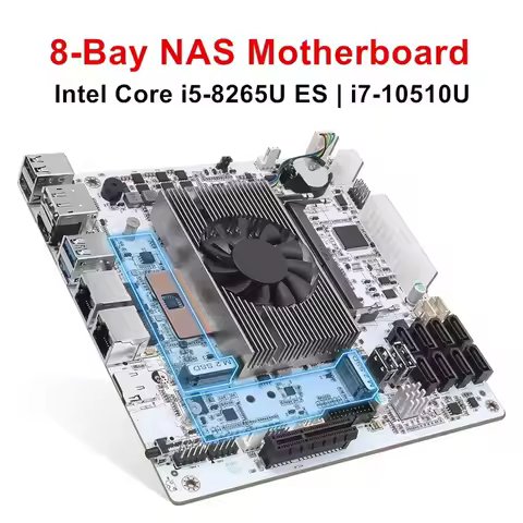 Topton 8-Bay NAS Motherboard Intel Core i7 10510U i5-8265U ES 8xSATA 2xNVMe 2x2.5G LAN 2xDDR4 PCIEX1
